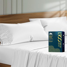 Mayfair Linen 100% Egyptian Cotton Pillow Cases Standard/Queen Size Set of 2 - Luxury 1500 Thread Count Sateen White Pillow Cases, Silky Soft Cotton Pillowcases Fits Standard & Queen Size Pillows