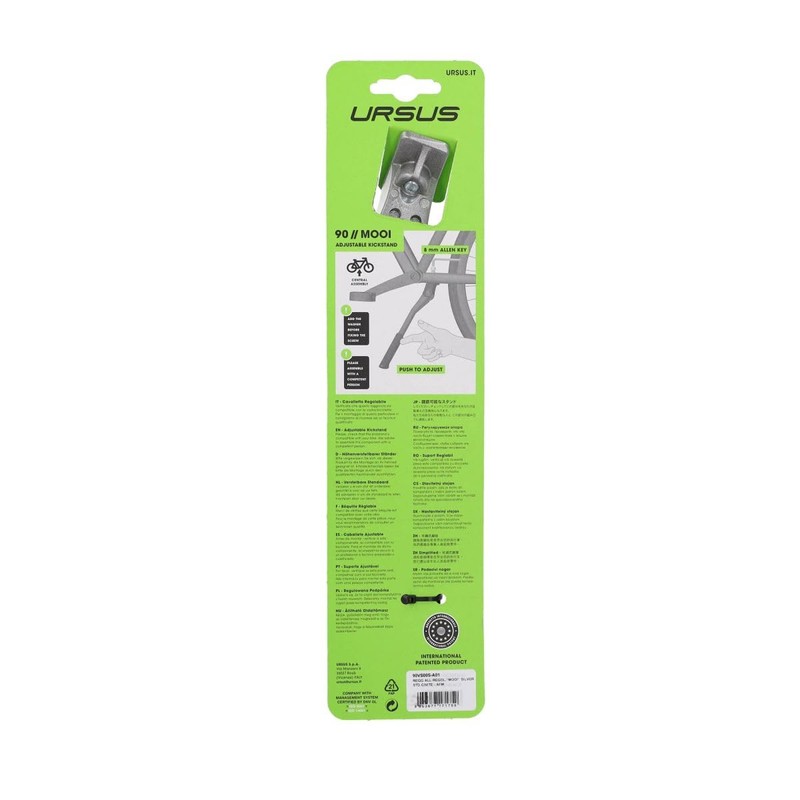 Ursus Mooi Kick Stand 26/28 Inch Silver Adjustable Aluminium Erstmontage