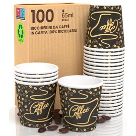 100 Paper Coffee Cups 65ml CoffeeGoldCUP Eco Friendly Biodegradable Disposable Cups Small Takeaway Hot Drinks