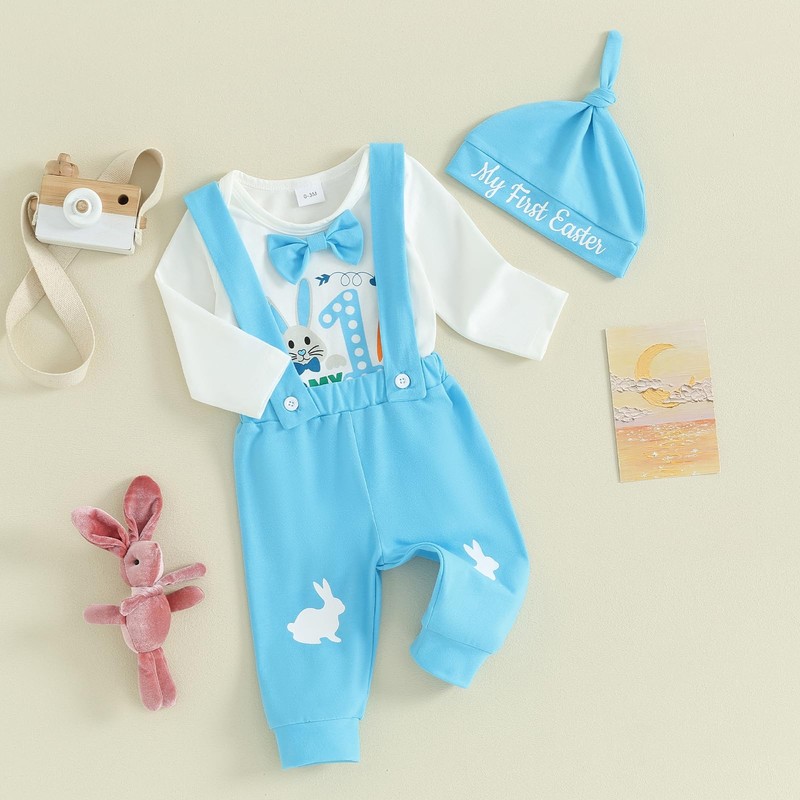 Frietlebird Infant Baby Boy Easter Outfit Bunny Letter Long Sleeve