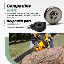 3/8" 6T Spur Sprocket Clutch Drum Kit with Oil Pump and Worm Gear Compatible with Poulan Pro P3314 P3416 P3816 PP4218A P3516PR PP3516AVX P4018WT PP4218AVX 4218AVX Replace 501628301 530057905