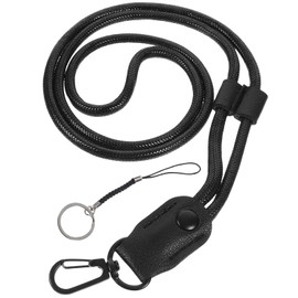 Operitacx Classic Black Leather Lanyard for Keys, ID Cards, Badges, Name Tags, Office Use