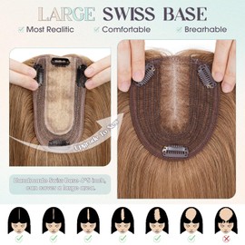 S-noilite Real Human Hair Toppers for Women 10x12cm Large Base Golden Brown Hair Topper Wigs for Thin Hair Topper Hair Piece Wiglets to Cover Grey Hair Roots(10 Inch,Golden Brown)