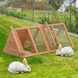 Kecreque Outdoor Chicken Coop Wooden A-Frame Small Animal Cage Rabbit House Quail Cages with Outdoor Runs & Ventilated Wire Fence Suitable for Garden Backyard Farms 47 x 18 x 19.5 in