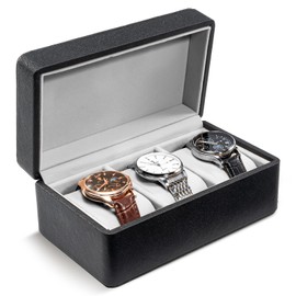 ProCase Watch Travel Case for Men Women, 3-Slot PU Leather Travel Watch Box, Shockproof Watch Carrying Case for Travel, Watch Gifts Box With Pillow for Birthdays Anniversary Christmas -3 Slot, Black