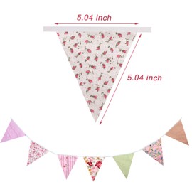 FUNVCE Large Fabric Bunting Banner, 39.5ft Floral Vintage Triangle Flag Garland Reusable Cotton 42pcs Floral Pennants Decoration for Garden Wedding Baby Shower Birthday Parties