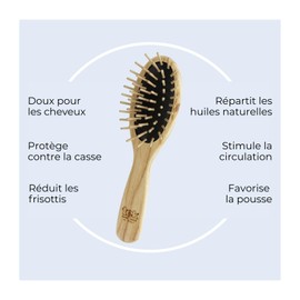 TEK – Small Oval Wooden Hair Brush with Short Rounded Pins in Natural Ash Wood, Handmade in Italy – Ideal for Styling and Detangling Fine or Delicate Hair – Compact and Travel-Friendly