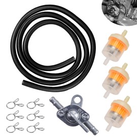 gunroil 1 PC Car Fuel Switch Filter Kit, 1 m Flexible Fuel Hose + 5 mm x 8 mm Fuel Filter + Switch Plug Valve + Clamp, Modification Accessories, for Most Motorcycles, Off-road Vehicles, ATVs (Black)
