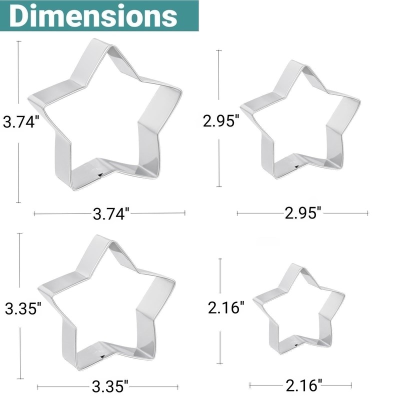 JOB JOL Cookie Cutters 4 PCS, Star Cookie Cutters, 2''