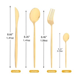 KKSMETIS Juego de Cubiertos,24 Piezas Cubiertos,Cuchillo,Tenedor,Cuchara,Cubiertos de Acero Inoxidable para Cocina, Restaurante,Aptos para Lavavajillas (Dorado)