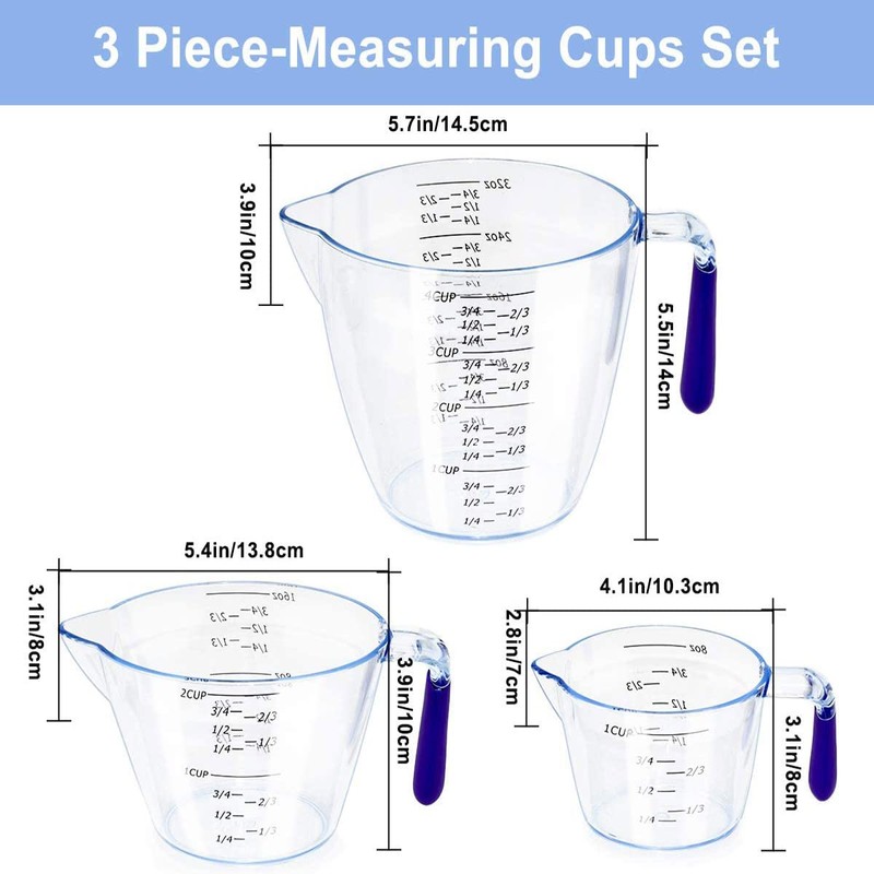3-Piece Plastic Measuring Cups Set, 8 16 32 oz Capacity