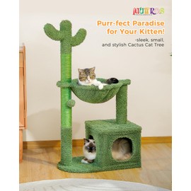 MUTTROS MUTTROS Cactus Cat Tree 40" Cat Tower with Large Metal Carpet Hammock, Cat Scratching Post for Indoor Cats with Condo& Replaceable Toy Ball, Green