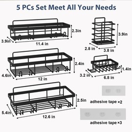 5 PCs Large Storage Shower Caddy,Stainless Steel Material,No Drilling Installation,Great Bathroom Organizer Soap Cleaner