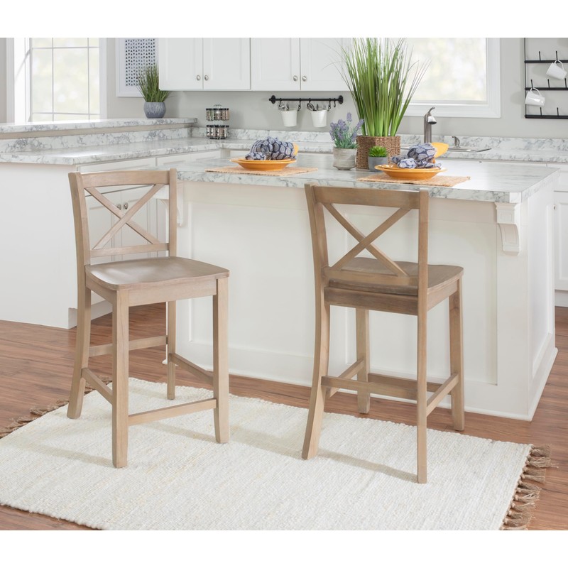 Linon Greywash Torino Rustic X Backed, Counter Height Stool