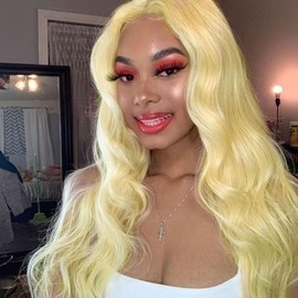 AFBeauty 613 Wig Blonde Curly Lace Front Wigs with Baby Hair Pre Plucked Loose Wavy Highlight Blonde Hair Synthetic Lace Front Wigs for Women Girls 26 Inch Curly Lace Wigs Daily Party