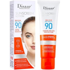 DISAAR Beauty Disaar Beauty Loción De Protector Solar Spf 90 Pa Resistente Al Sudor Protección UvaUvb Impermeable Hidratante Piel 50Ml1.69Fl.Oz
