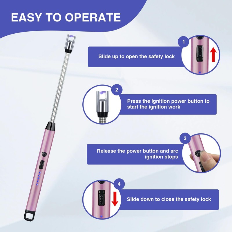 2 PCS Candle Lighter, Electric Lighter Arc Windproof Flameless with