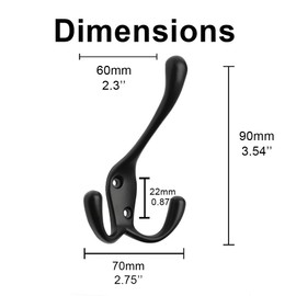 HARPOON 2 Pack of Mounted Tri Hooks, Heavy Duty, Stainless Steel, Metal Coat Hook Rail for Coat Hat Towel Purse Robes Mudroom Bathroom Entryway (Black)