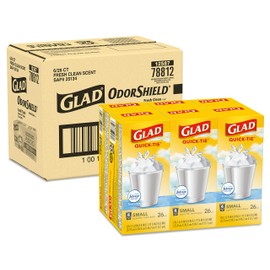 Glad Trash Bags, Small Garbage Bags - OdorShield 4 Gallon White Trash Bag, Gain Fresh Scent with Febreze - 26 Count (Pack of 6)