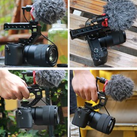 R005 Top Camera Hot Shoe Grip Top Universal Video Stabiliser with 3 Cold Shoes 1/4 Inch 3/8 Inch Compatible with LED Light Cameras Microphone Monitor Low Angle Shot