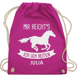 Geschenk mit Namen personalisiert by Shirtracer - Gym Bag Backpack - Horse Horse - Mir reichts ich geh reiten, 03 Fuchsia