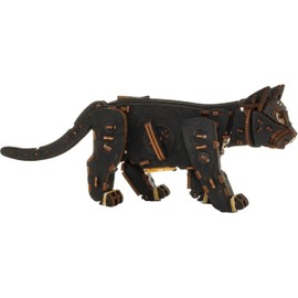 EWA Eco-Wood-Art Black Kitten Mechanical Wooden Kit with Spring Motor Available in 3 Colour Variations: Natural Wood, Black, Ginger