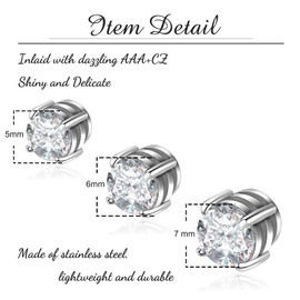 Besyvvin Magnetic Stud Earrings Fake Earrings Magnetic Stud Earrings Silver Black for Men Women Surgical Steel, Stainless Steel