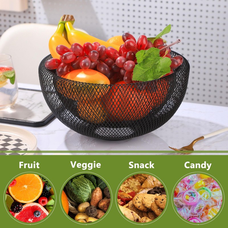 IBWell Metal Wire Woven Fruit Storage Bowl Basket for Kitchen,