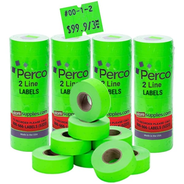 Perco 2 Line Fluorescent Green Labels - 4 Sleeve, 24