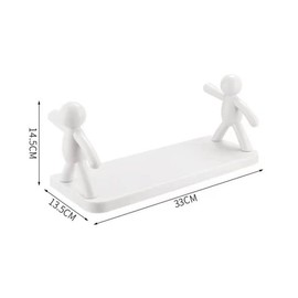 Cyrank Floating Shelf, Wall Mounted Shelf, Hole-Free, Small Doll Shape, Large Capacity, Plastic, Sturdy, Carrying Storage Shelf for Bedroom, Bathroom, Kitchen, Wall (White)