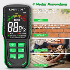RDINSCOS Feuchtigkeitsmessger?t fr W?nde Feuchtigkeitsmesser Wand Zerst?rungsfreie Messung Feuchtemessger?t Mauerwerk Geeignet fr Holz, Wand, Wohnmobil, Decke, Boden (MT37)