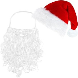 PVFZXS Pack of 2 Christmas Hats, Santa Costume, Christmas Hats, Santa Beard, Santa Claus Costume, Beard Christmas Hat with Beard, Adult Santa Costume