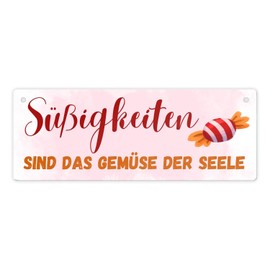 Bonbon Metal Sign with Saying "Süßigkeiten sind das Gemüse der Seele [German Language] Decorative Sign for Sweet Tooth, Funny Motif Tin Sign Soul