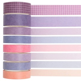 KAVI' S 8 Rolls Skinny Washi Tape Set, Thin Solid Color Grid Masking Decorative Tape for Arts, DIY Crafts, Journal Supplies, Planners, Scrapbook, Gift Wrapping (Violet)