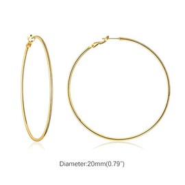 Krstudent Sterling Silver Hoop Earrings, Gold, 20mm, 14K Gold Plated, Hypoallergenic, Lightweight, Perfect for Women