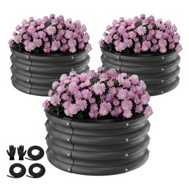 SOCONT Round Galvanized Raised Garden Bed Kit, 3 Pcs 2 x 2 x 1ft Jett Black Galvanized Garden Boxes, Outdoor for Vegetables