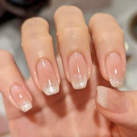 SEMTIM Nail Tips, 24 Pieces, Medium Short Round, Press-On Nails, Short Long Nail Tips, Medium Long, Popular Japanese Style, Cute, Simple, Stylish for Coming-of-Age Ceremony, School Entrance Ceremony