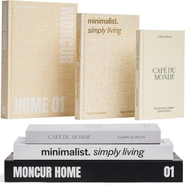 MONCUR HOME Large Fake Books for Decoration Set of 3 Coffee Table Books Neutral Beige Home Decor Black & White Coffee Table Removable Covers with Real Blank Pages Modern Home Aesthetic