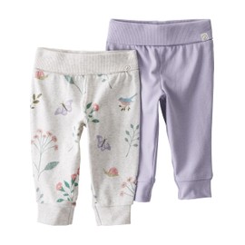 little planet by carter's unisex-baby 2-pack Pants made with Organic Cotton, Botanical Butterfly Print/Lilac, 9 Months