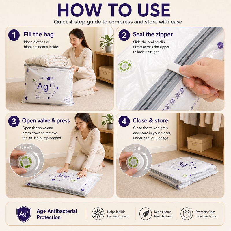 2 Pack Ag+ Silver Ion Vacuum Storage Bags, No Pump