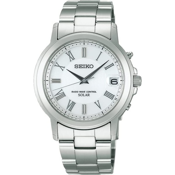 Seiko Selection Men's Solar Radio Wave Watch, silver/white, Bracelet Type