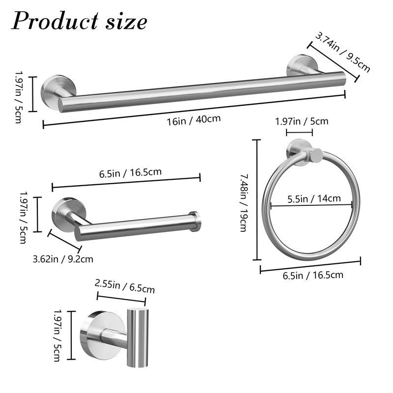 Round Brushed Nickel Bathroom Hardware: 8 Pieces Stainless Steel Bath
