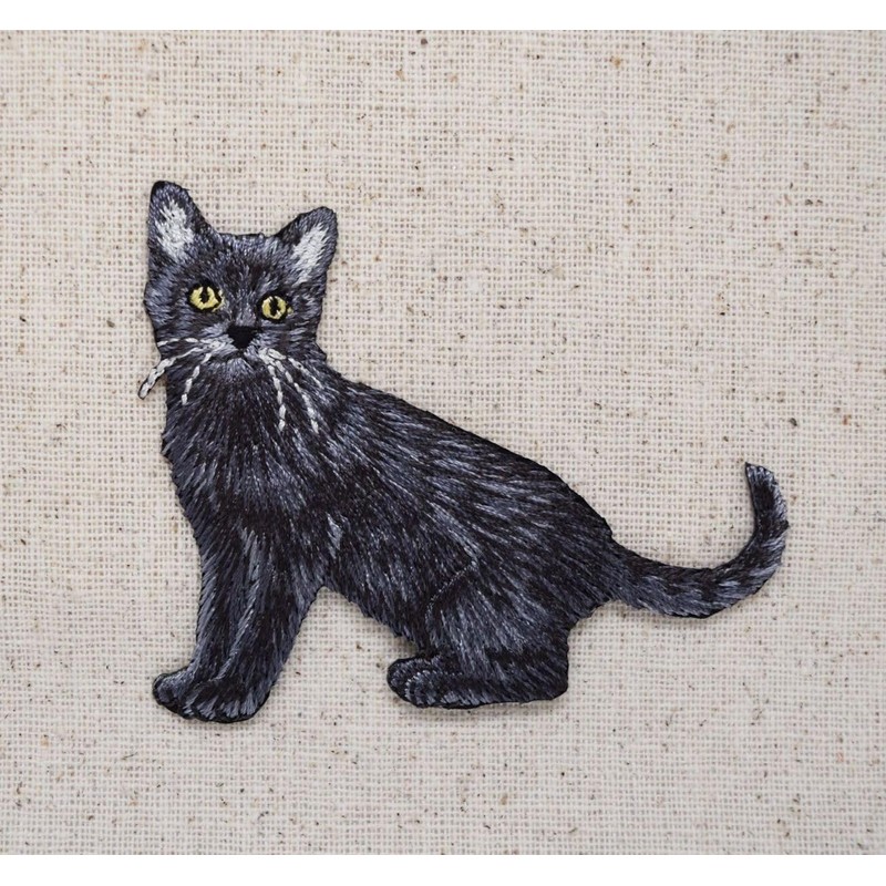 Black Cat, Realistic, Full Body, Pets, Kitten, Embroidered, Iron on