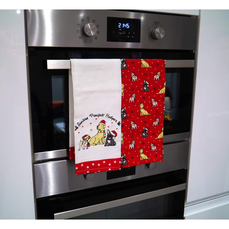 Lex's Linens Christmas Embroidered 100% Cotton 2 Pack Tea Towel/Christmas