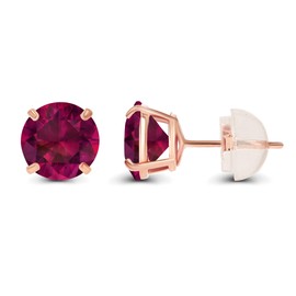 Genuine 14K Solid Rose Gold 6mm Round Created Ruby July Birthstone Stud Earrings