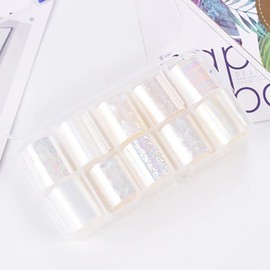 JCAKES 10 Rolls 1 Box Aurora Nail Foil Iridescent Cellophane Nail Foils Transfer Sheets Holographic Nail Art Foil Laser Glass Nail Designs Stickers Starry Sky Nail Decoration for Acrylic Nails