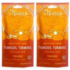 Chimes Tranquil Turmeric Adaptogen Ginger Chews Candy - (2 Pack With Ashwagandha, Reishi and Turmeric with Curcumin) Vegan, Gluten Free