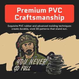 Never Go Full PVC Patch: Humorous Morale Patch with Hook and Loop - Funny Tactical Military Patches, Tropic Thunder, Morale Patches for Backpacks, Helmet and Other Military Tactical Gears