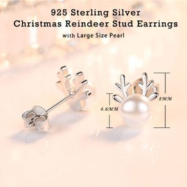 Zolkamery Silver Christmas Earrings Women, 925 Sterling Silver Christmas Stud Earrings, 10 mm Small Sleeping Stud Earrings, Snowflake Elk Pearl Zircon Santa Claus Stud Earrings Silver for Women, Stone