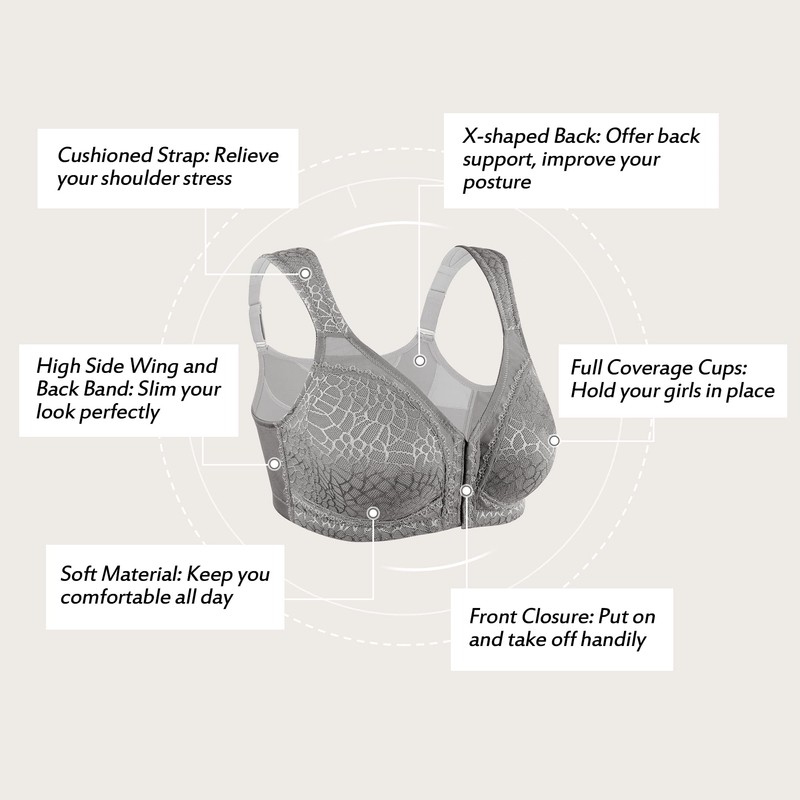 HACI Women's Front Closure Posture Bra Full Coverage Back Support